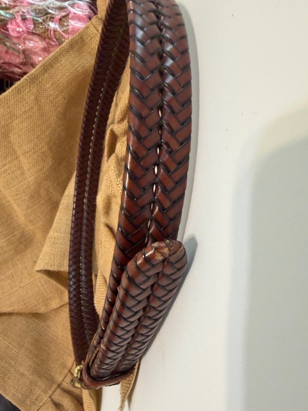 Fossil Leather Belt Braided Brass Buckle Distressed 112472 Brown Sz 90/36 - Picture 2 of 11